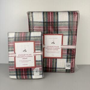 Pottery Barn Kids Stewart Plaid TWIN Duvet Cover & Sham Organic Flannel Holiday